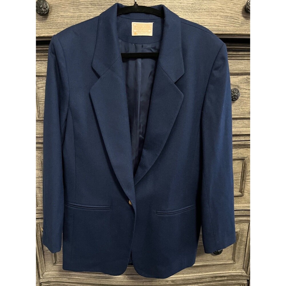 Pendleton Woolen Mills 100% Virgin Wool Blazer Size 14 Blue 1 Button Made In USA